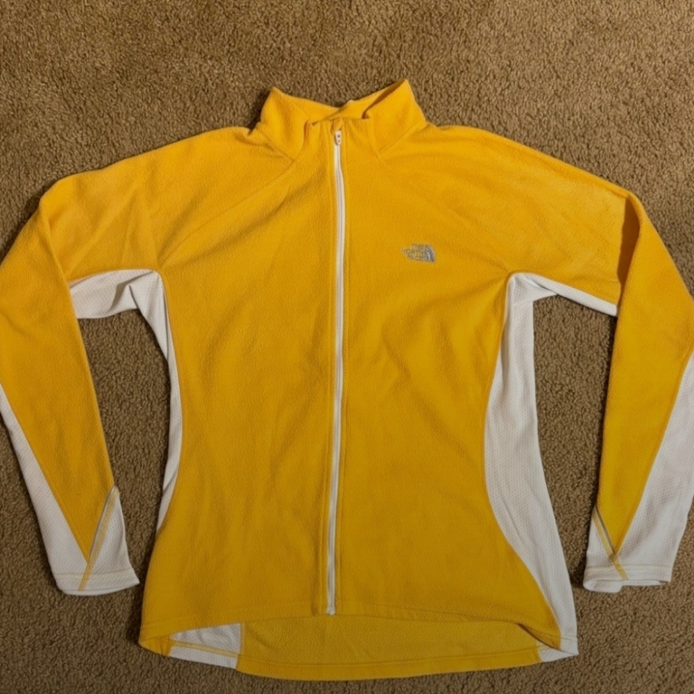 The North Face Women's Vibrant Yellow and White Fleece Zip Up